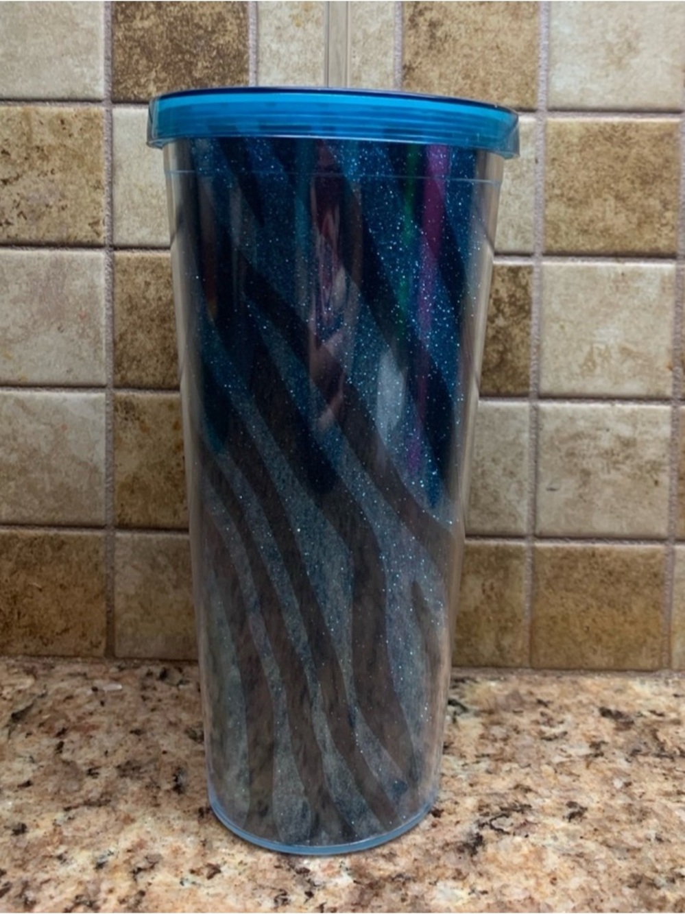 Starbucks Summer 2021 Collection zebra print 24oz cold cup tumbler with a blue l